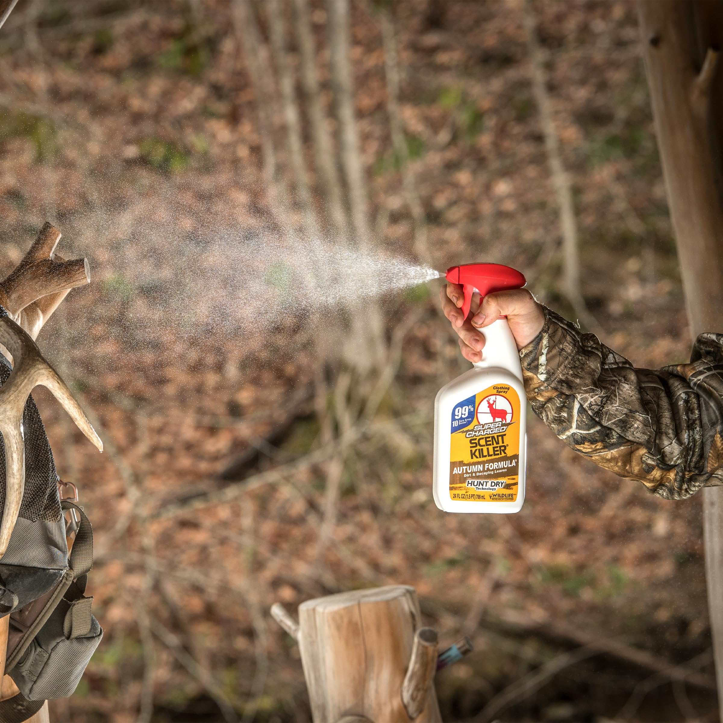 Wildlife Research Center 24oz scent killer spray closeup of the bottle design.