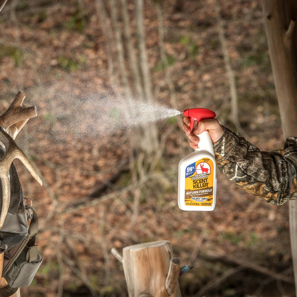Wildlife Research Center 24oz scent killer spray closeup of the bottle design.