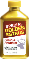 Wildlife Research Center 405-4 Special Golden Estrus bottle with season-specific labeling for freshness.