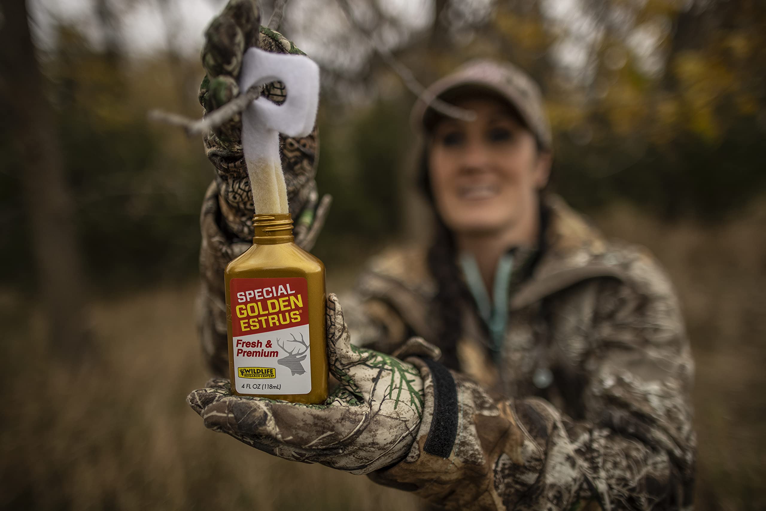 Close-up of the Wildlife Research Center label signaling authenticity and season timing.