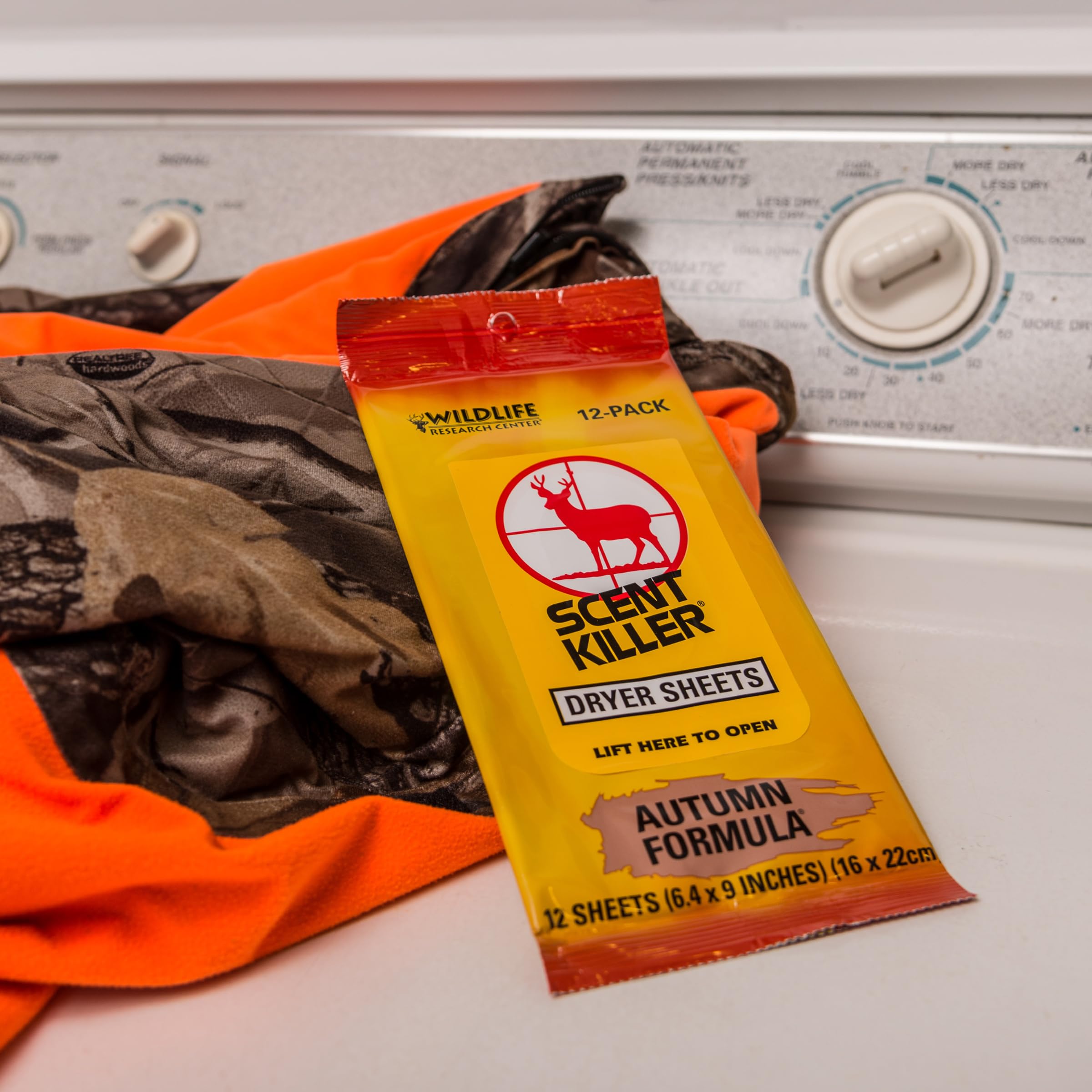 Wildlife Research Center 580 Scent Killer Autumn Dryer Sheets hanging pack demonstrates easy storage.
