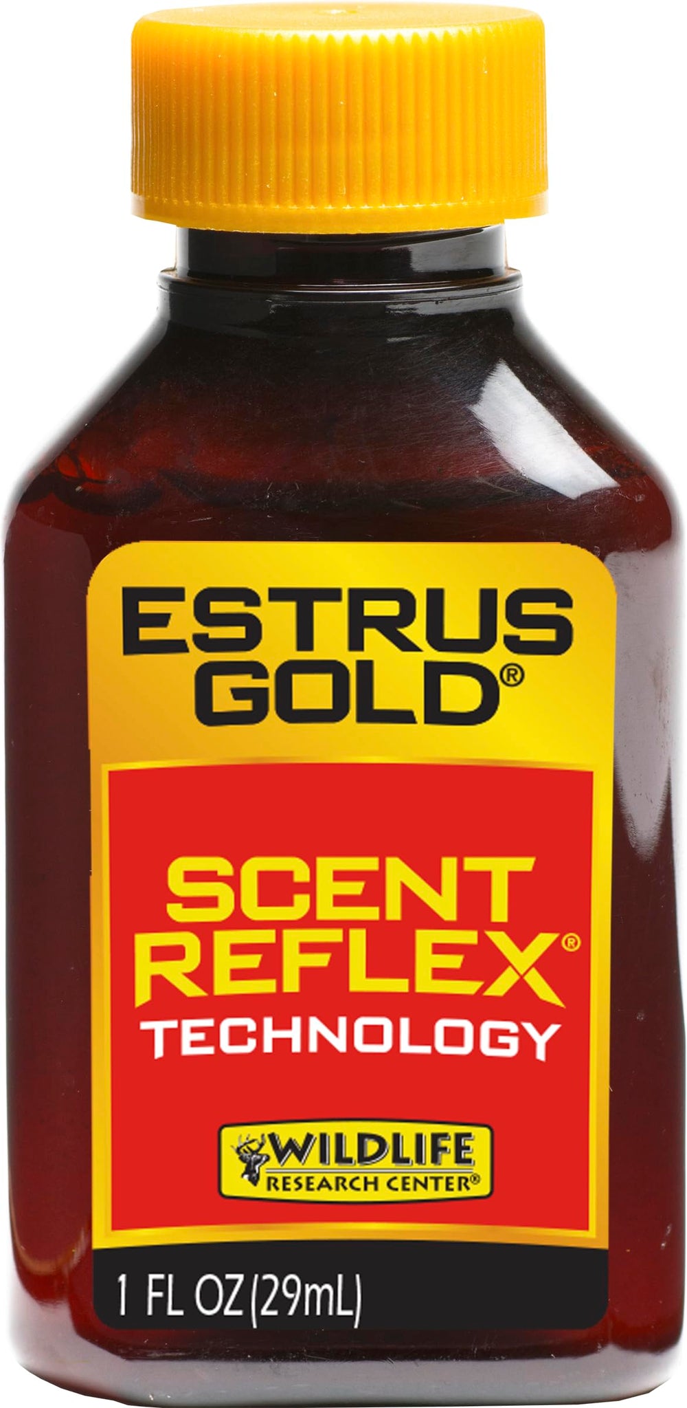 Wildlife Research Center Estrus Gold bottle offers a premium synthetic scent for rut setup.