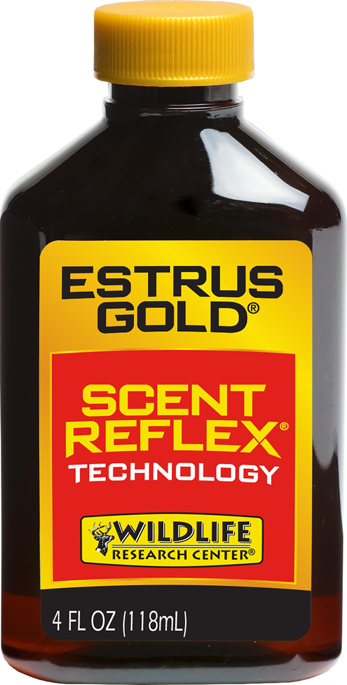 Wildlife Research Center Estrus Gold bottle ready for field use, potent scent attractant.