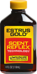 Wildlife Research Center Estrus Gold bottle ready for field use, potent scent attractant.