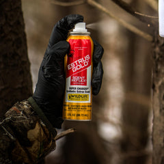 Wildlife Research Center Estrus Gold Spray dispersion demonstrates broad scent coverage for trails.