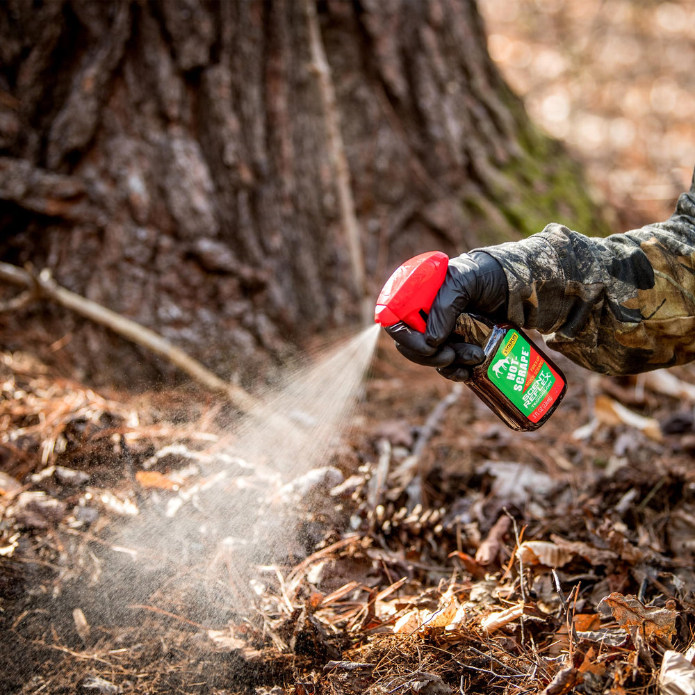 Wildlife Research Center Hot-Scrape 8oz bottle, used on vegetation or mock scrapes around stands.