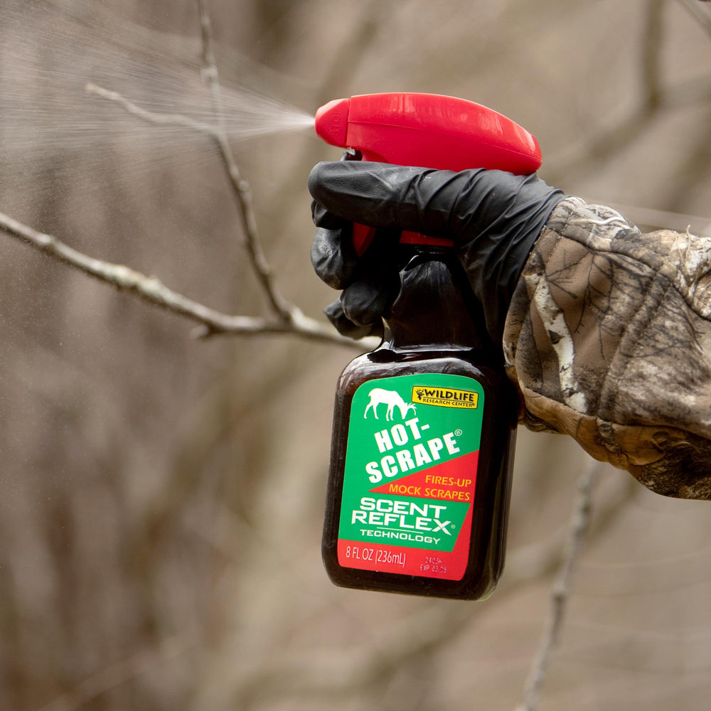 Wildlife Research Center Hot-Scrape 8oz trigger bottle silver, spray action for quick scenting at scrapes.