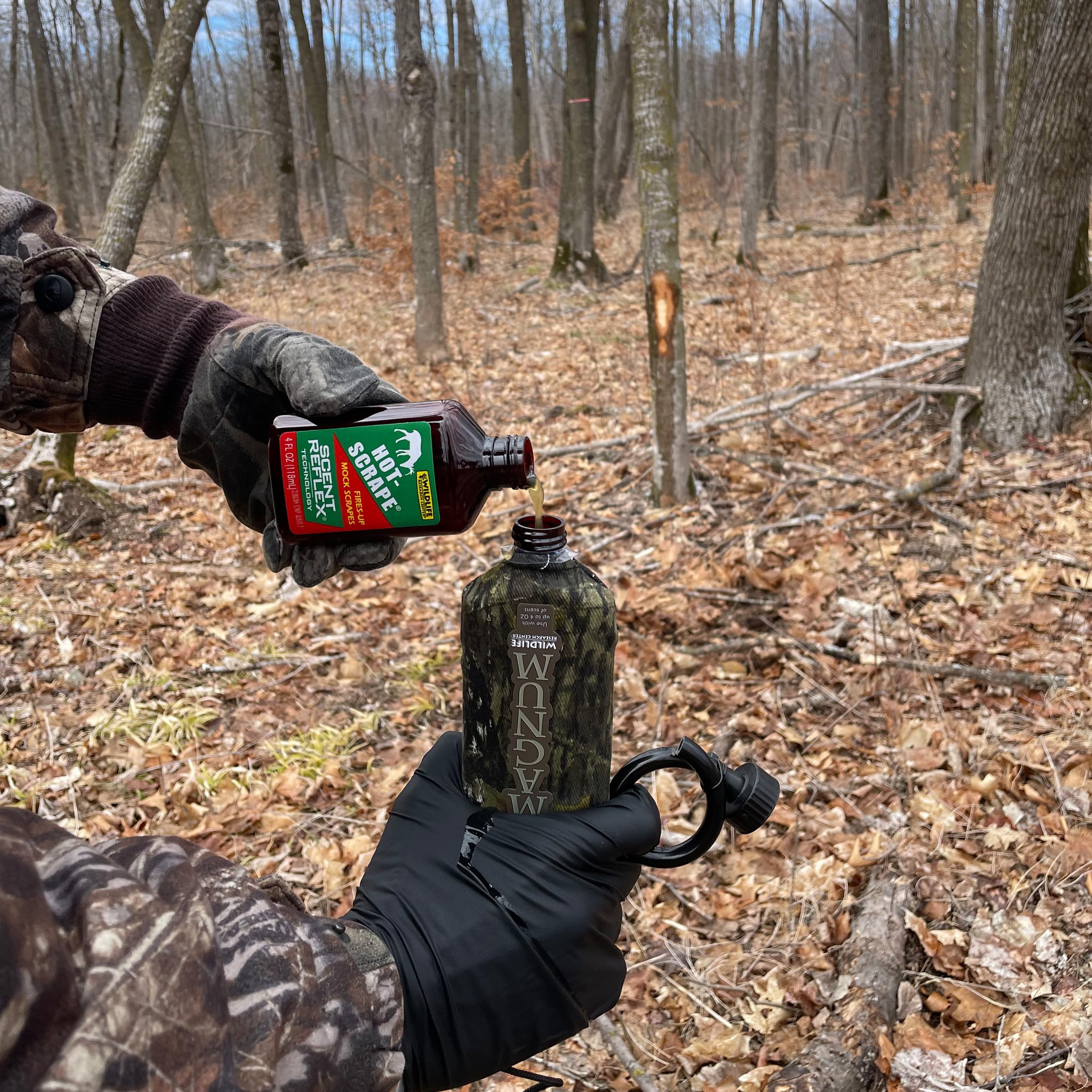 Wildlife Research Center Hot-Scrape scent bottle indicating no deer urine