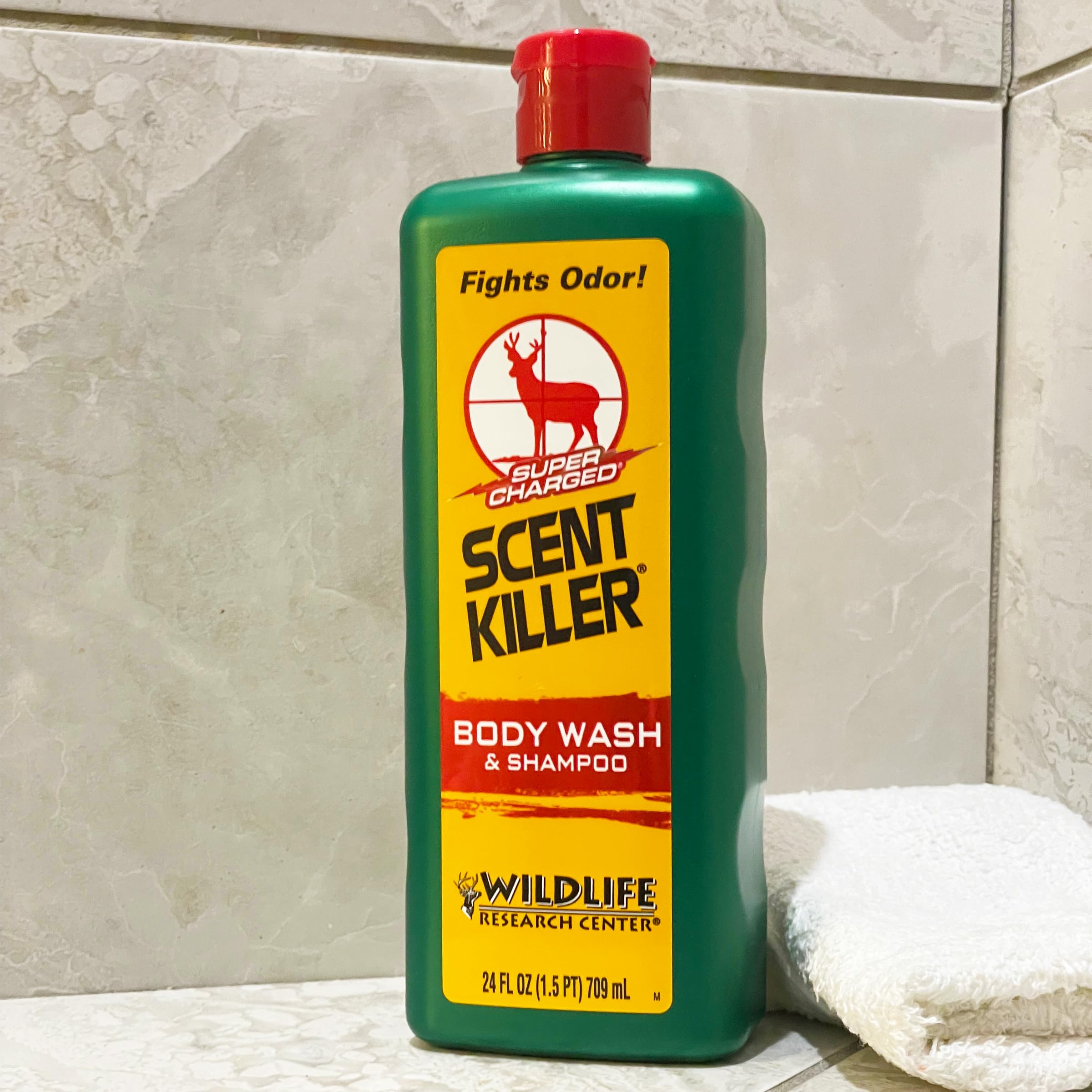 Wildlife Research Center Scent Killer 540-24 label closeup highlights unscented formula.