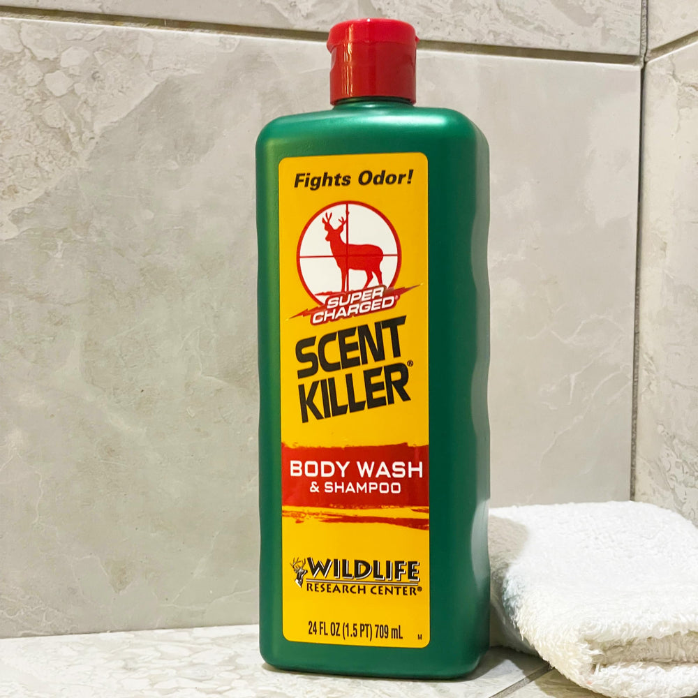 Wildlife Research Center Scent Killer 540-24 label closeup highlights unscented formula.