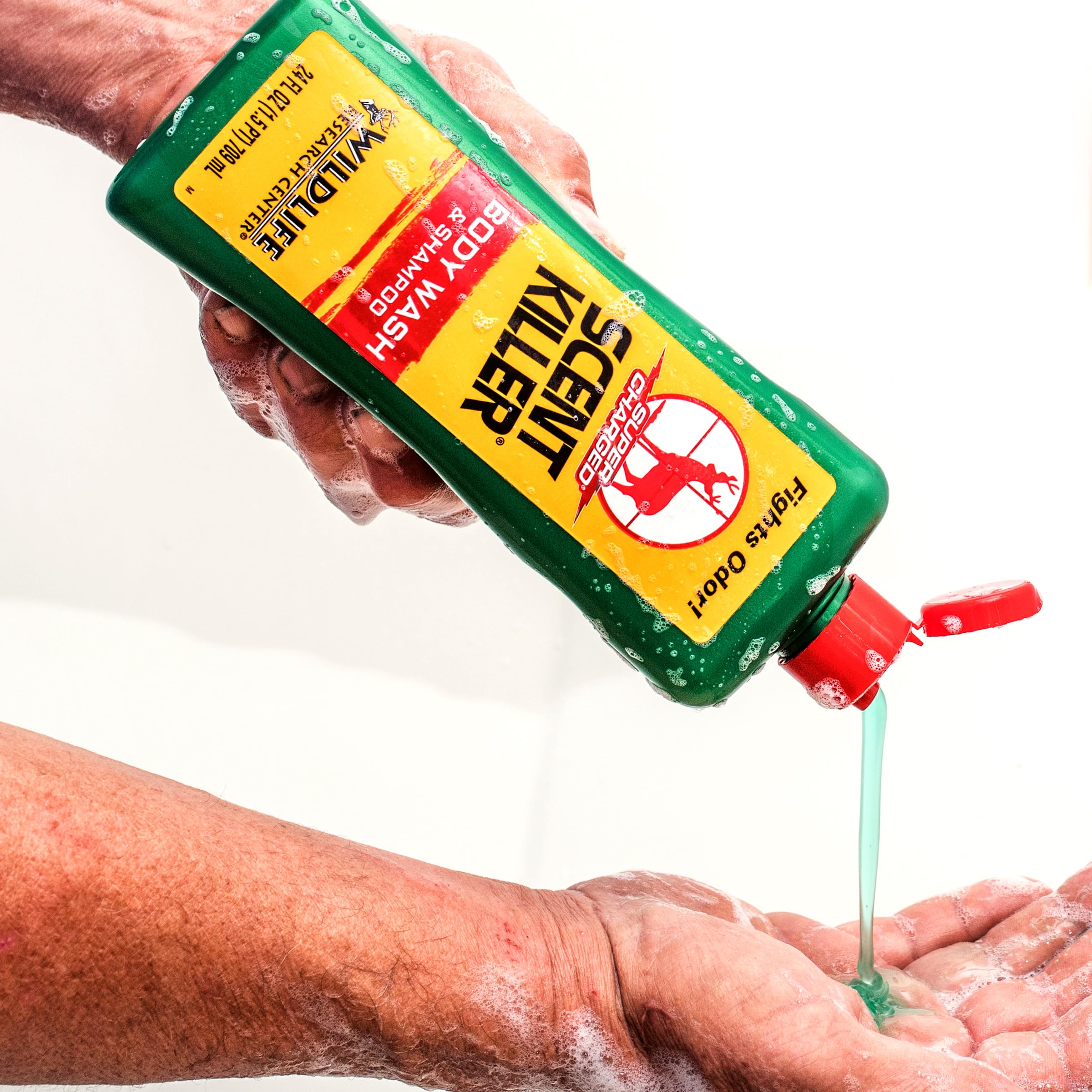Wildlife Research Center Scent Killer 540-24 in shower setting for daily scent control.