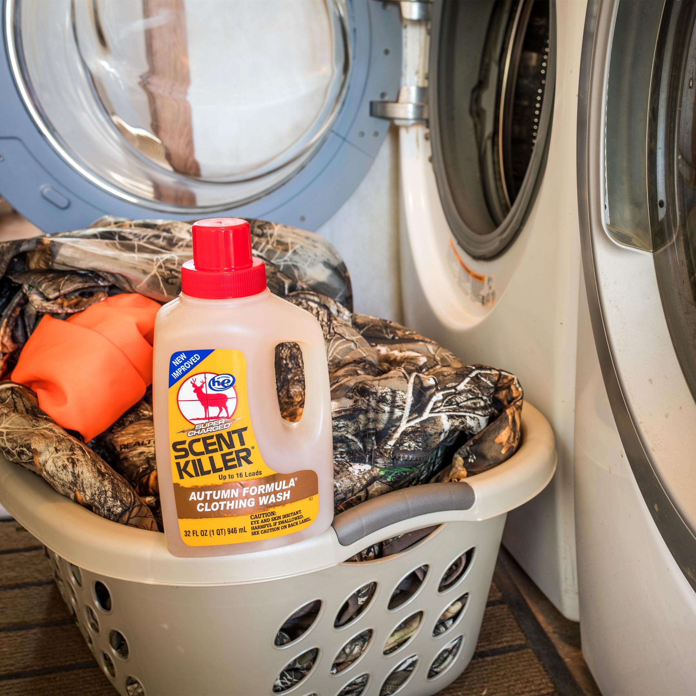 Wildlife Research Center Scent Killer Autumn Formula laundry on hunting gear helps reduce odors.