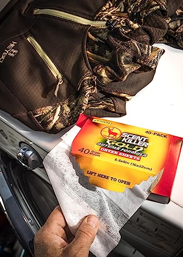Close-up of Scent Killer Gold Autumn label on sheet emphasizing odor control benefits