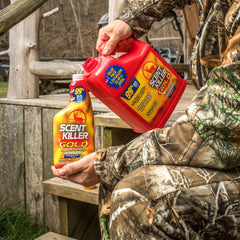 Scent Killer Gold with Hunt Dry Technology shown for lasting odor suppression.