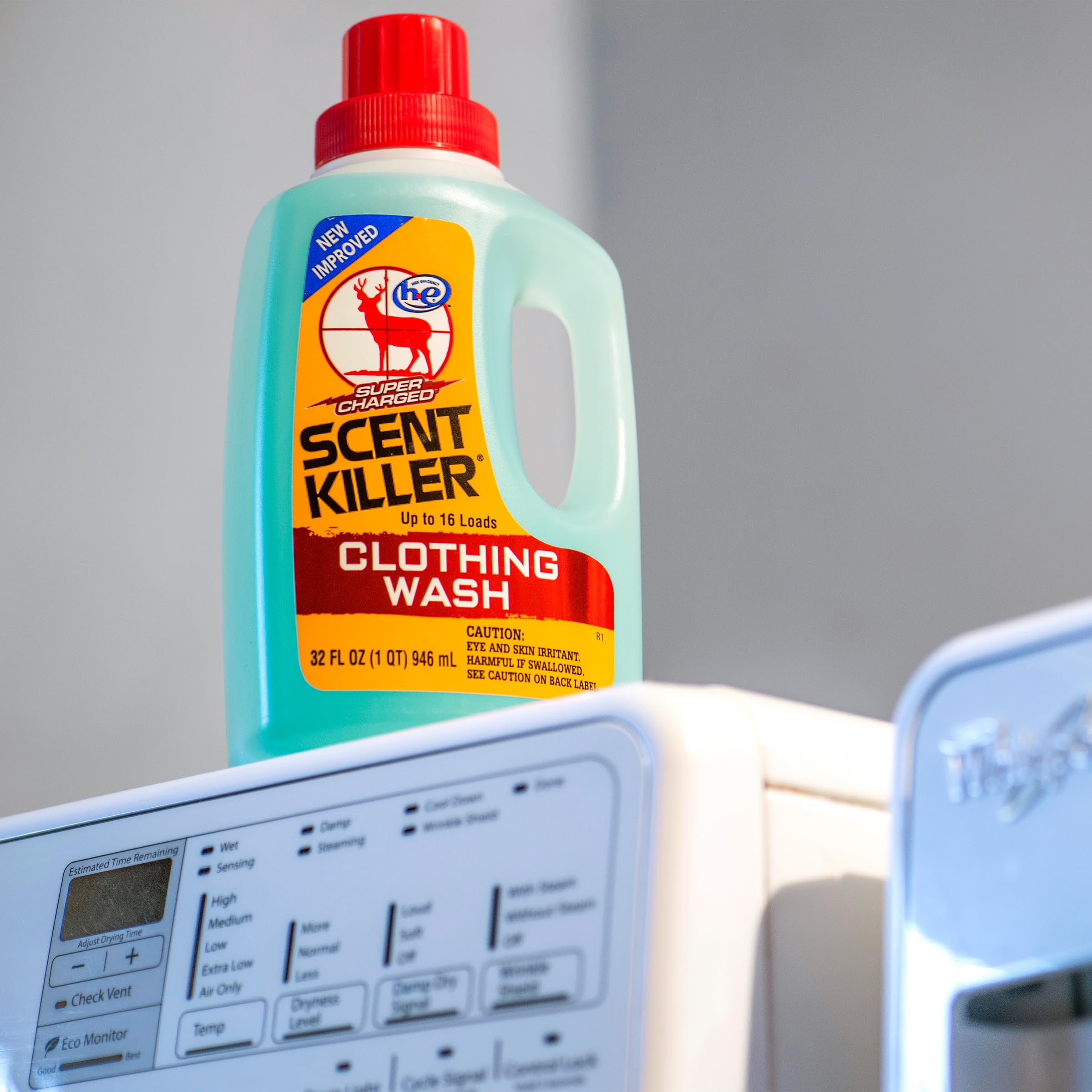 Wildlife Research Center Scent Killer Super Charged Clothing Wash label close-up confirms no UV brighteners