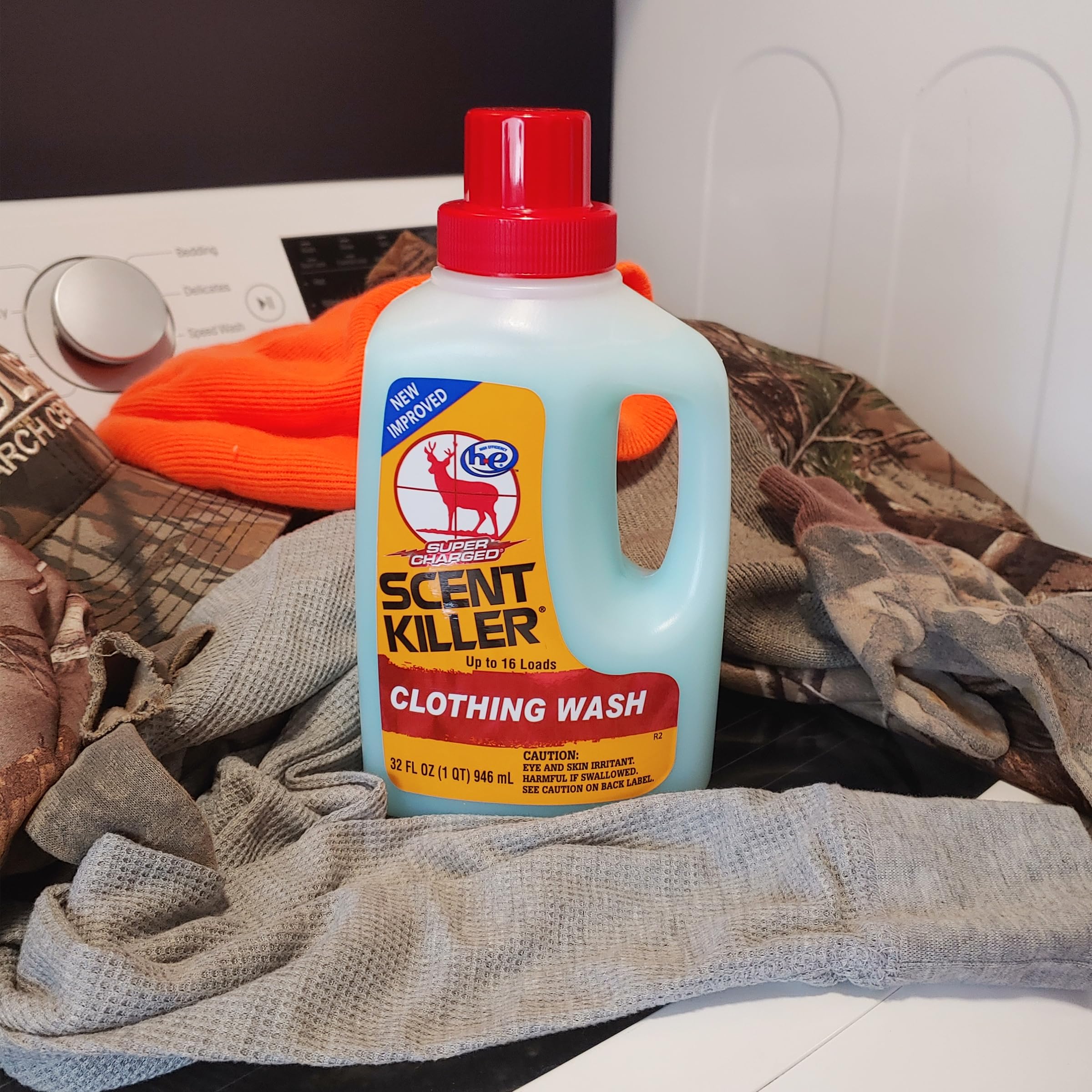 Wildlife Research Center Scent Killer Super Charged Clothing Wash close-up highlights odor attack formula