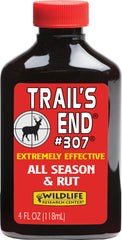 Wildlife Research Center Trails End 307 front label shows a potent deer attractant for quick attention.