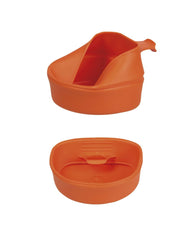 Wildo Fold-A-Cup Large Orange, unfolded dimensions showing 600 ml capacity.