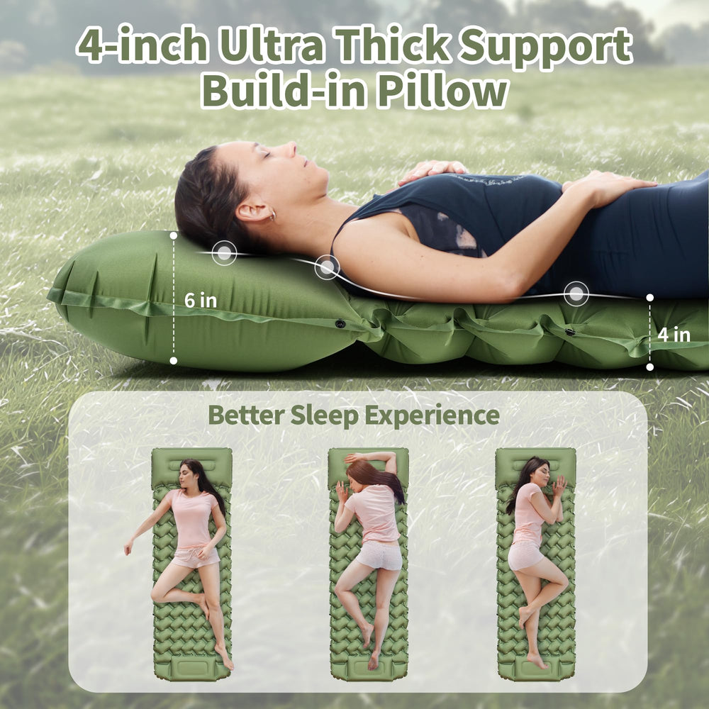 Wildoms sleeping pad dual-sided fabric reduces noise for quieter nights.