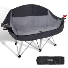 WILDROOTS outdoor folding double chair front view shows two-person seating for beach or camp.