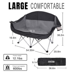 WILDROOTS outdoor folding double chair side view highlights roomy loveseat for family gatherings.