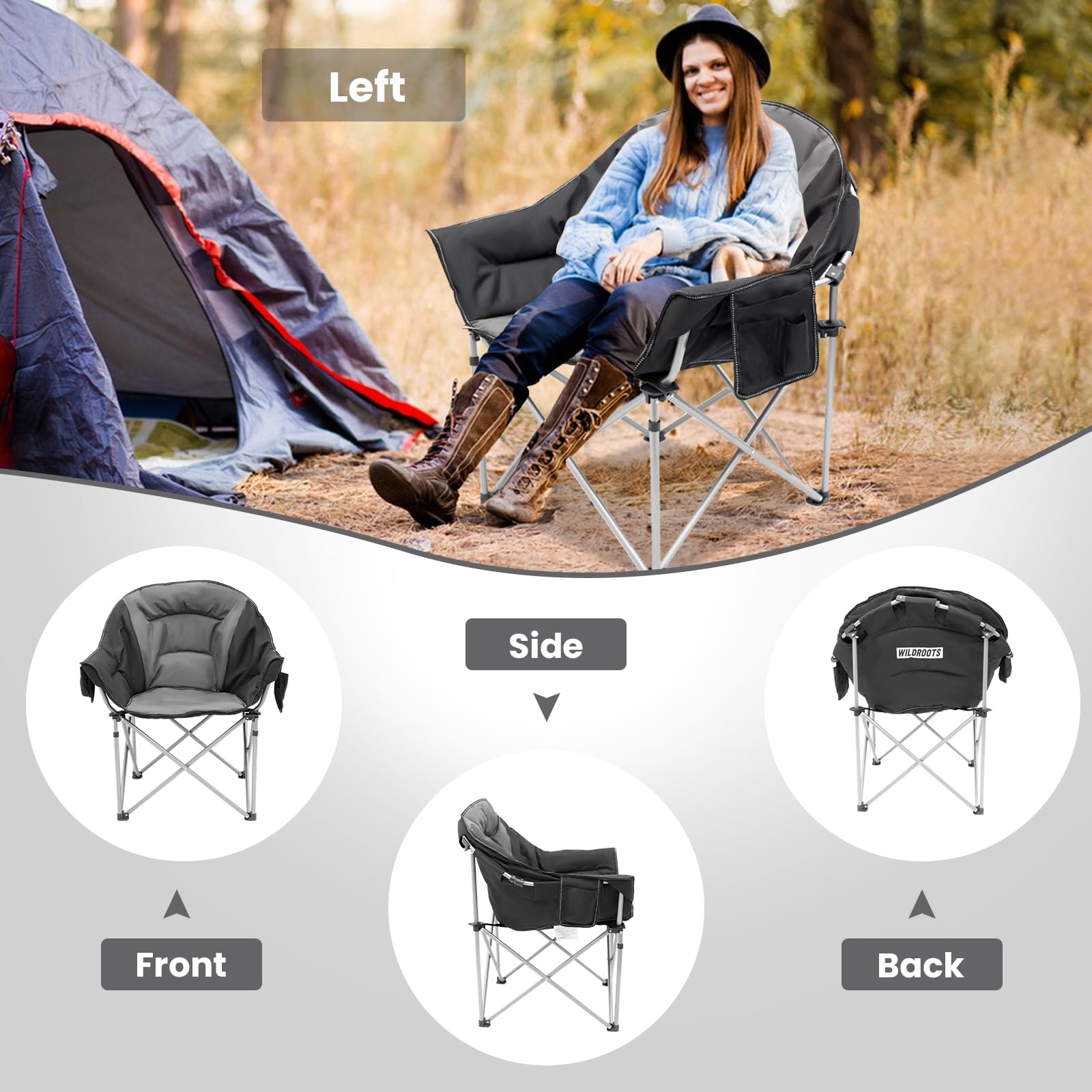 WILDROOTS heavy-duty cushion ensures durable seating on rugged outdoors.