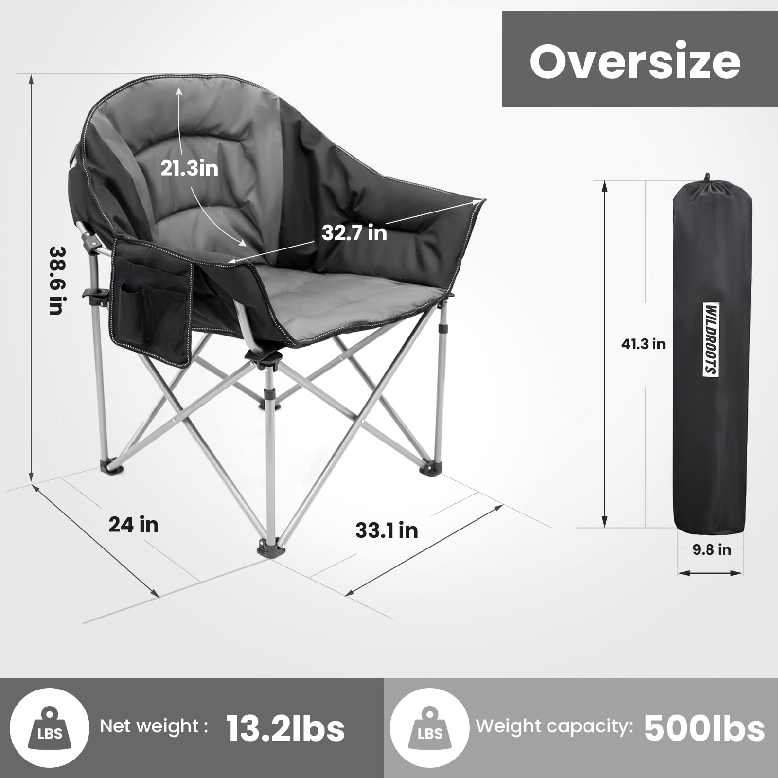 WILDROOTS oversize XL high backrest supports head and neck in comfort.