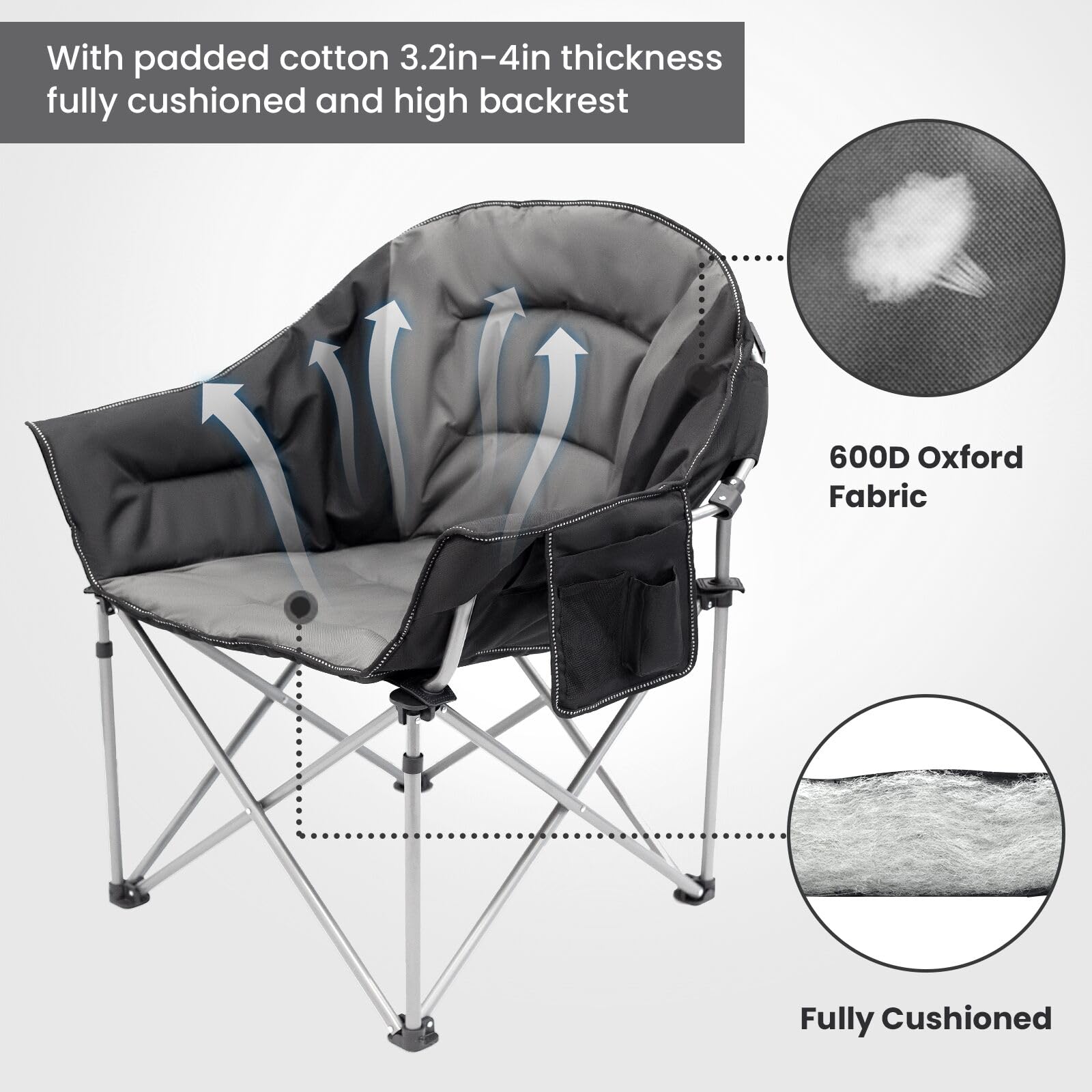 WILDROOTS moon-chair wrap-around design hugs the user for security.