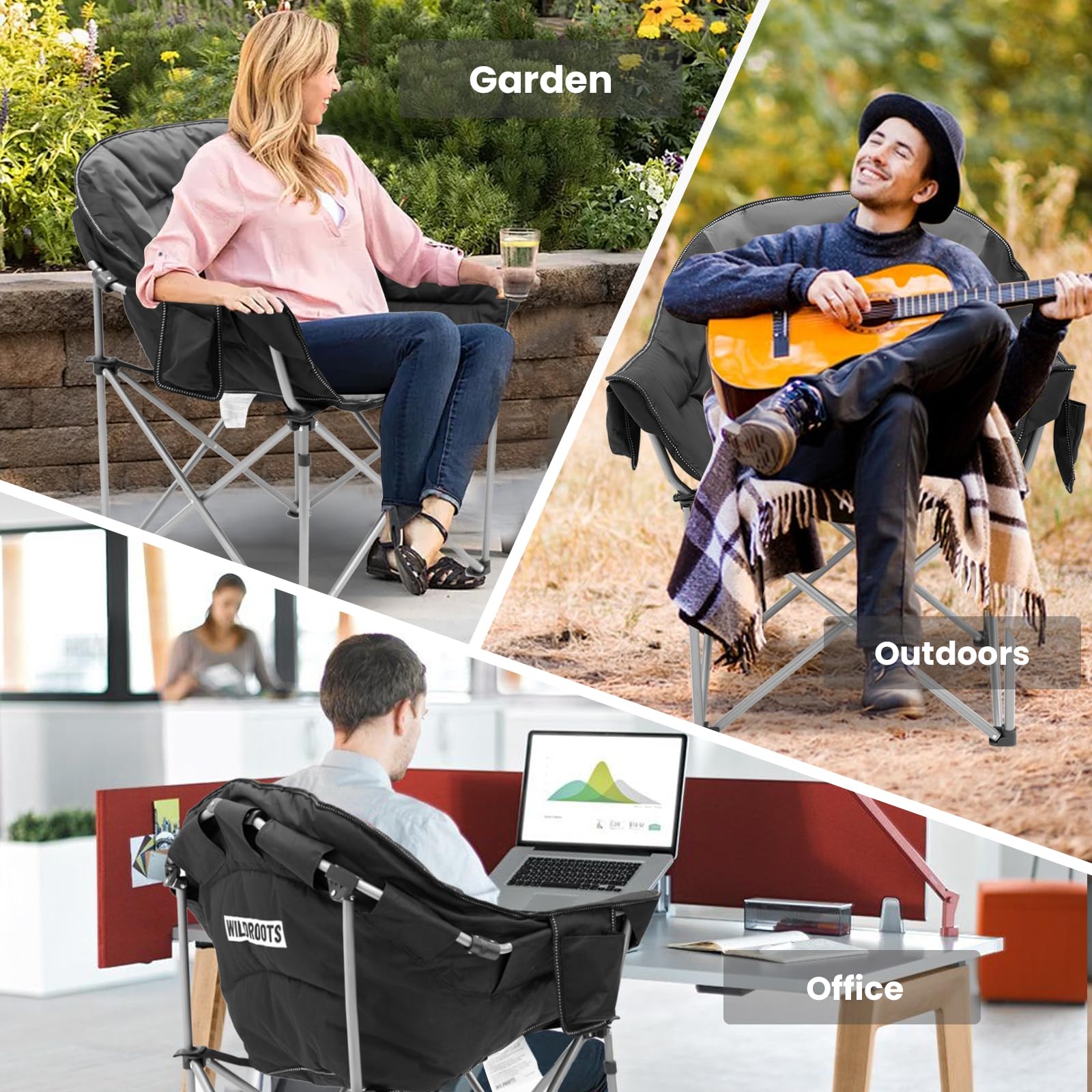 WILDROOTS oversized chair with 33.1 by 24 by 38.6 inches footprint.