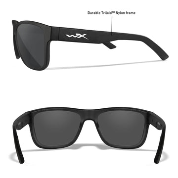 Wiley X Ovation matte black frames, lightweight and comfortable for extended wear.