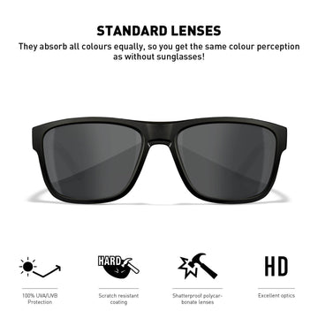 Wiley X Ovation with removable side shields for enhanced protection during outdoor activities.