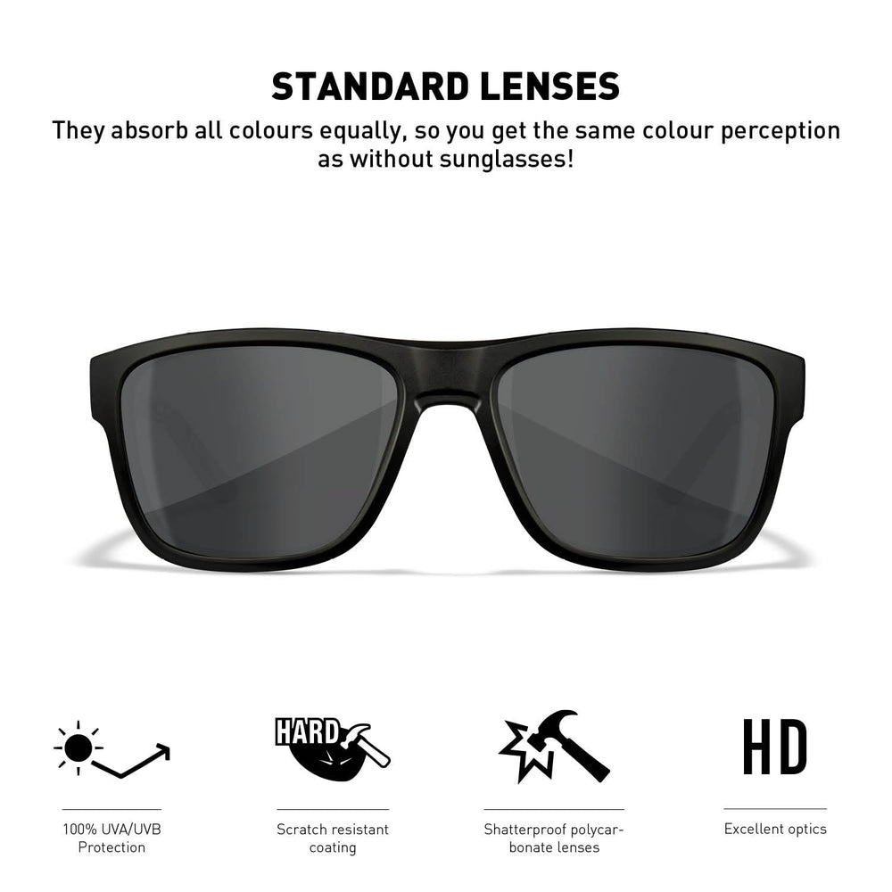 Wiley X Ovation with removable side shields for enhanced protection during outdoor activities.