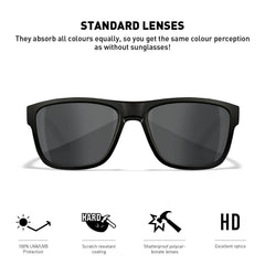 Wiley X Ovation with removable side shields for enhanced protection during outdoor activities.
