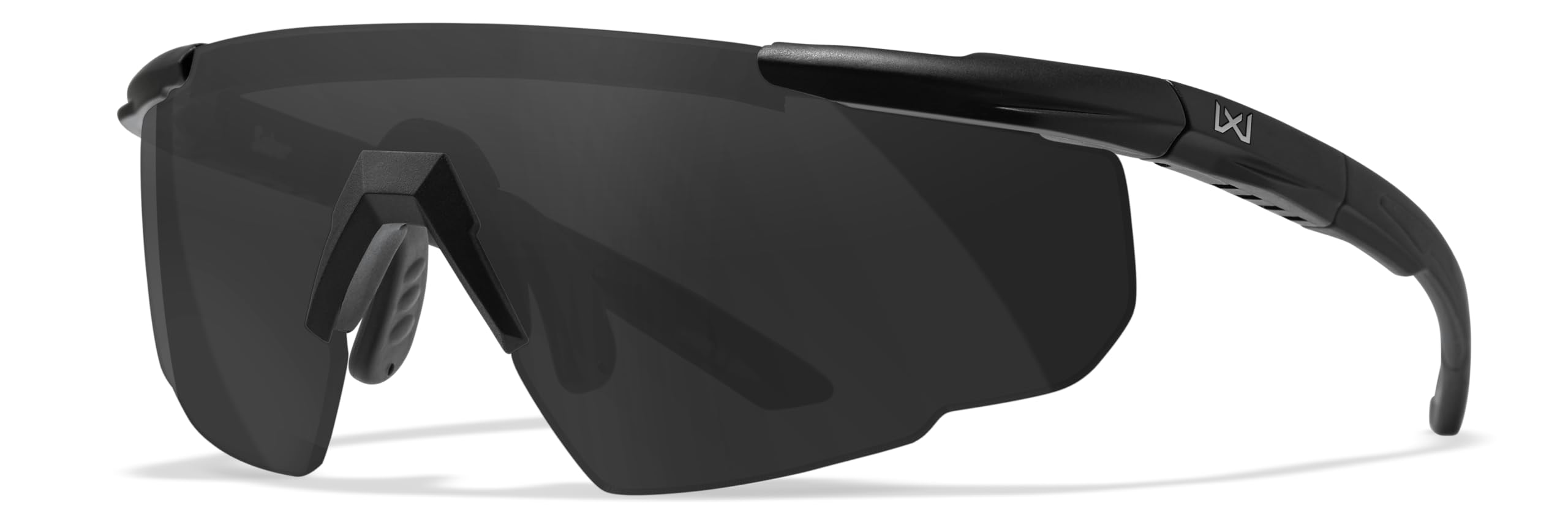 Wiley X Saber Advanced face shot shows matte black frame with protective tint