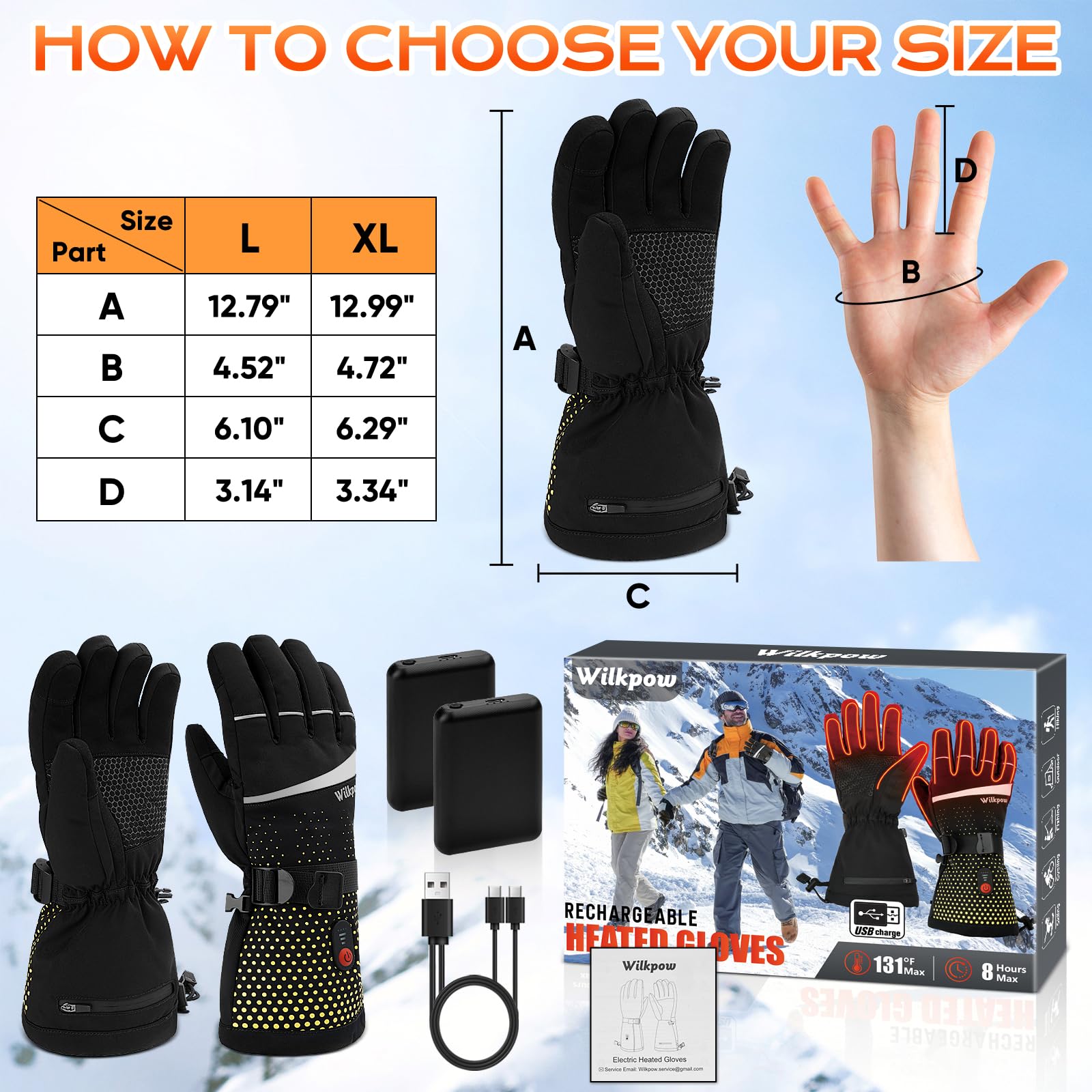 Wilkpow heated gloves in-use during skiing keep hands warm