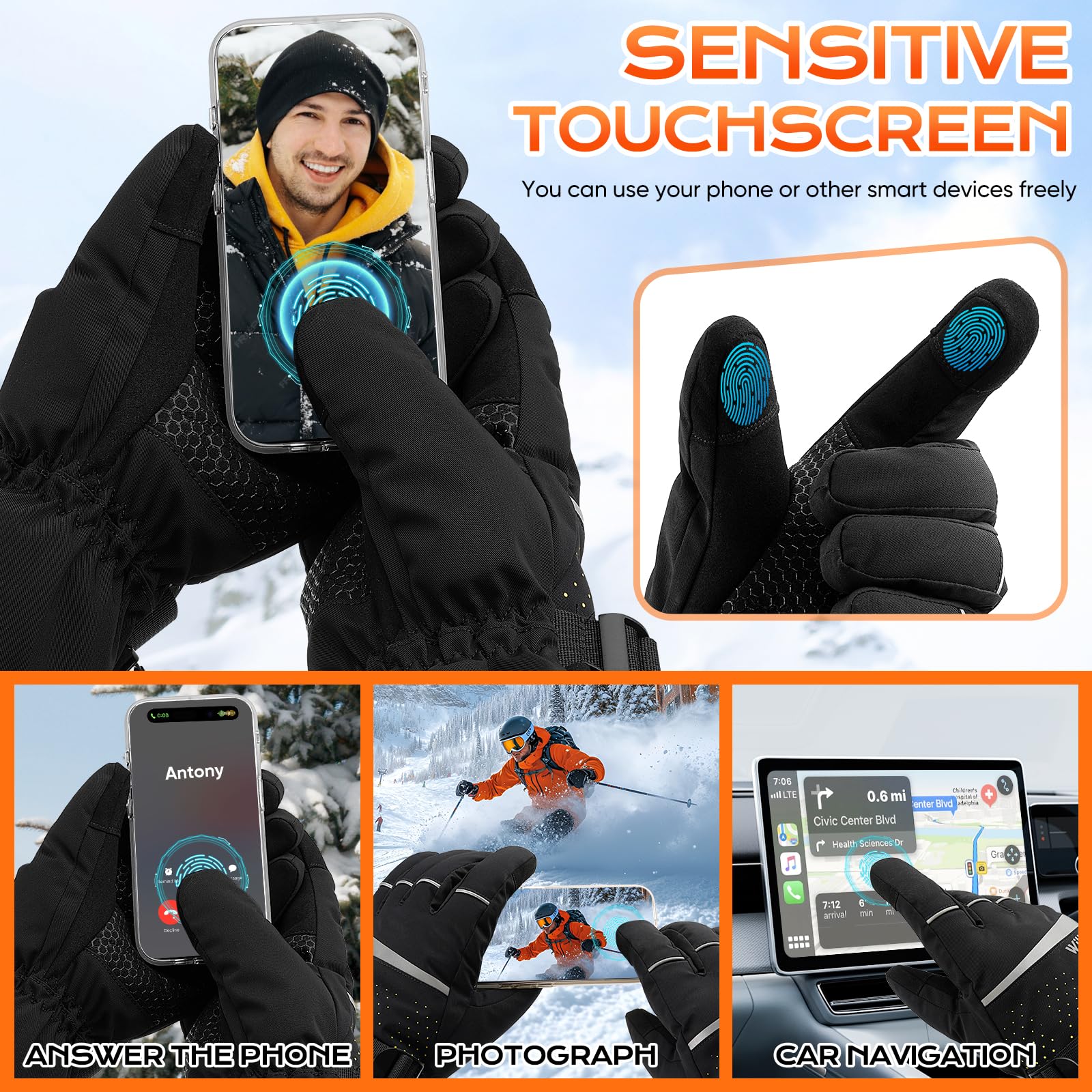 Wilkpow heated gloves non-slip palm enhances grip during cold outdoor tasks