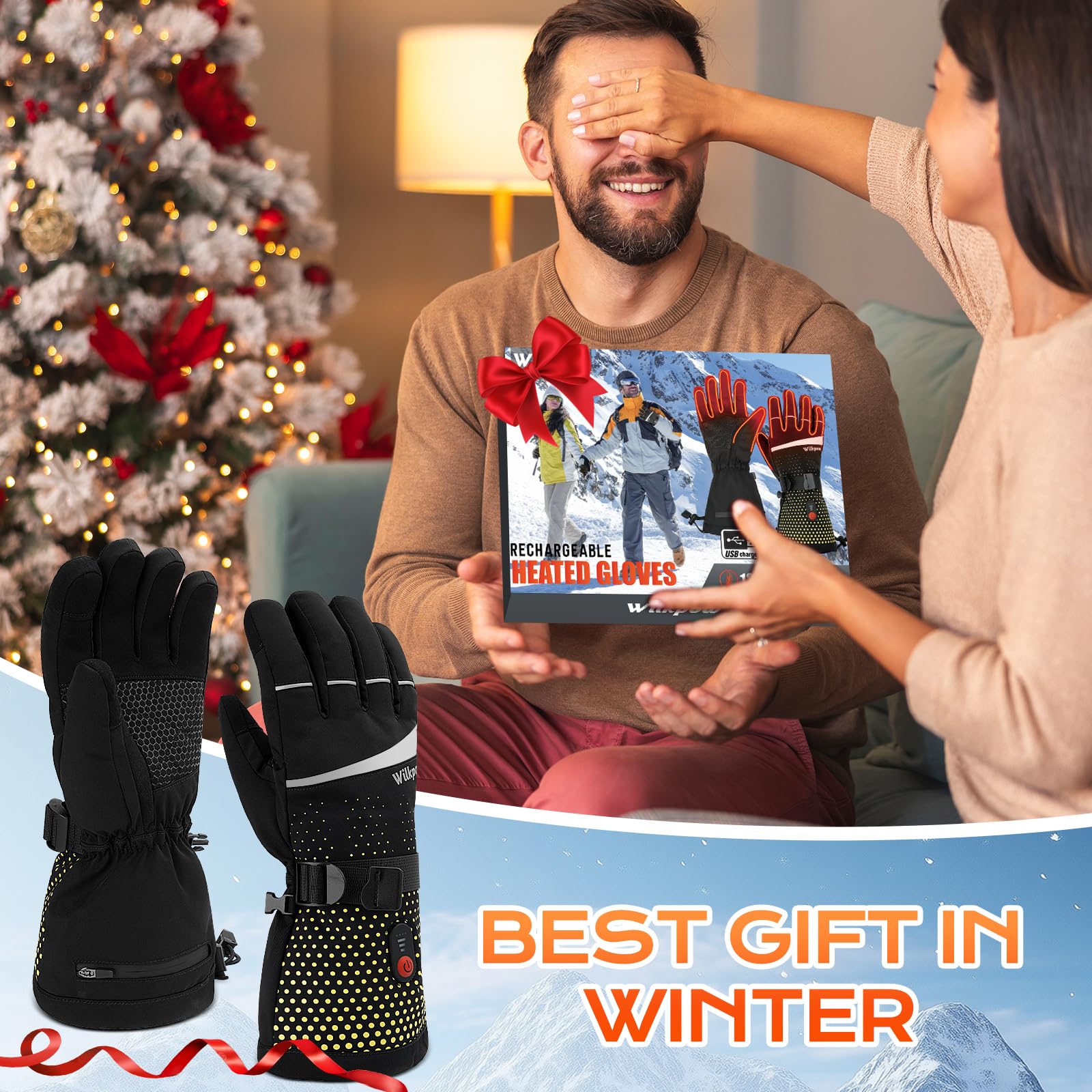 Wilkpow heated gloves winter hiking scene demonstrates versatile outdoor use