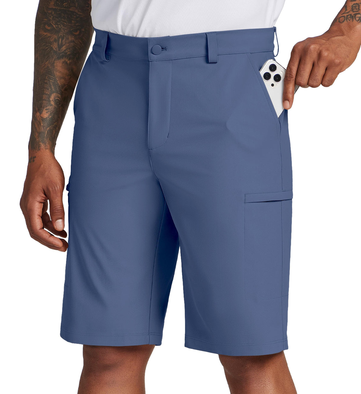 Willit men's golf shorts blue front view highlighting stretch fabric for all-day comfort.