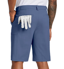 Willit men's golf shorts blue side view showing flexible fabric for unrestricted movement.