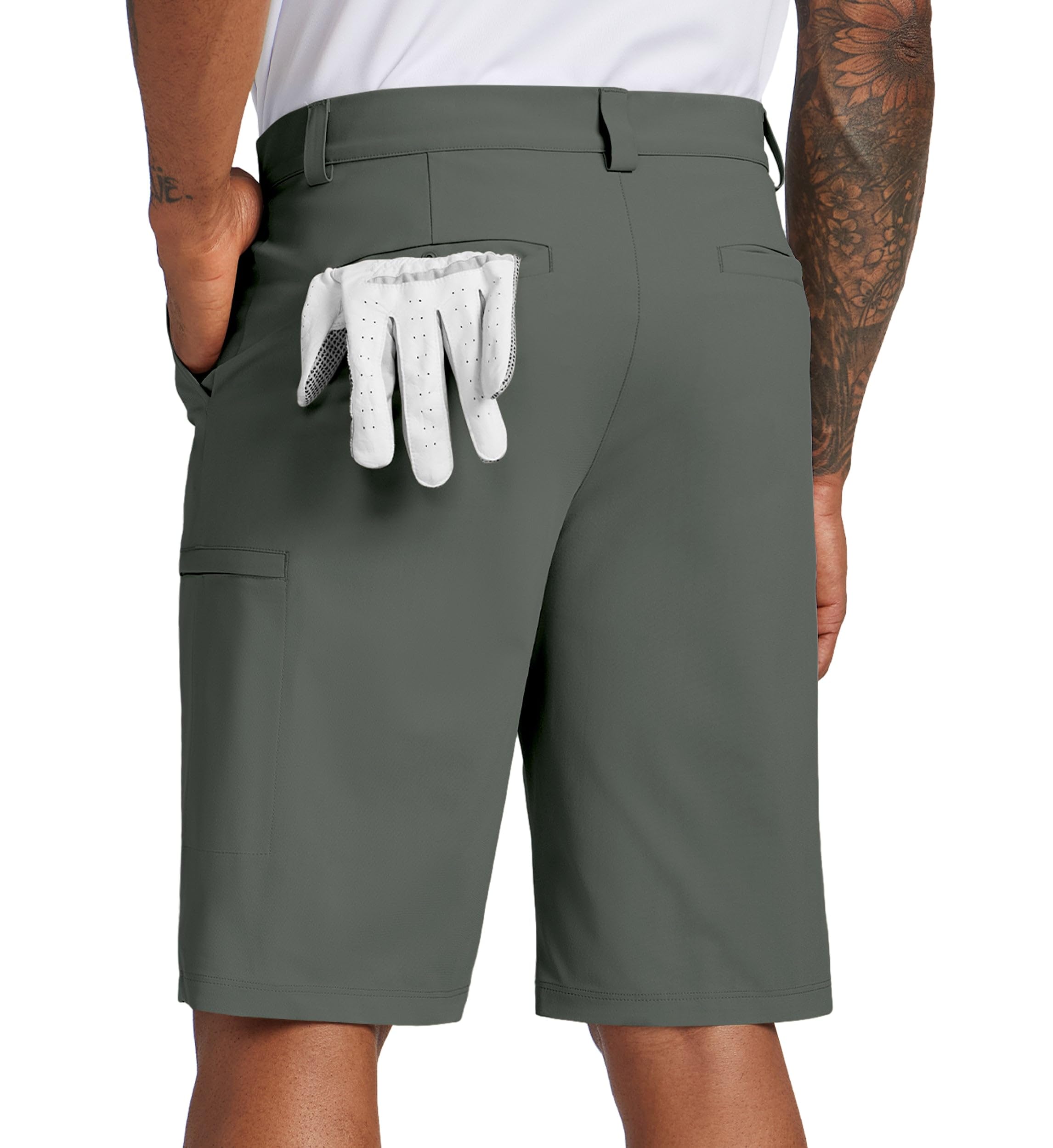 Willit shorts dark forest side-pocket view showing zip cargo pockets to secure essentials