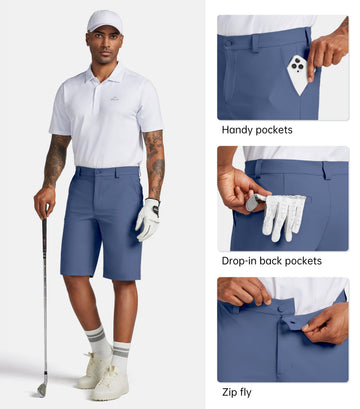 Willit men's golf shorts flat-front closure blue image showcasing sleek professional look.