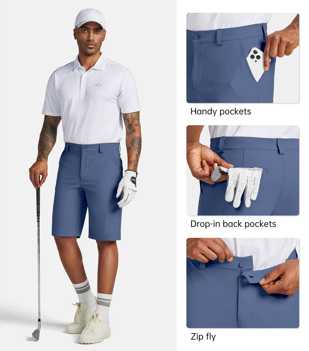 Willit men's golf shorts flat-front closure blue image showcasing sleek professional look.