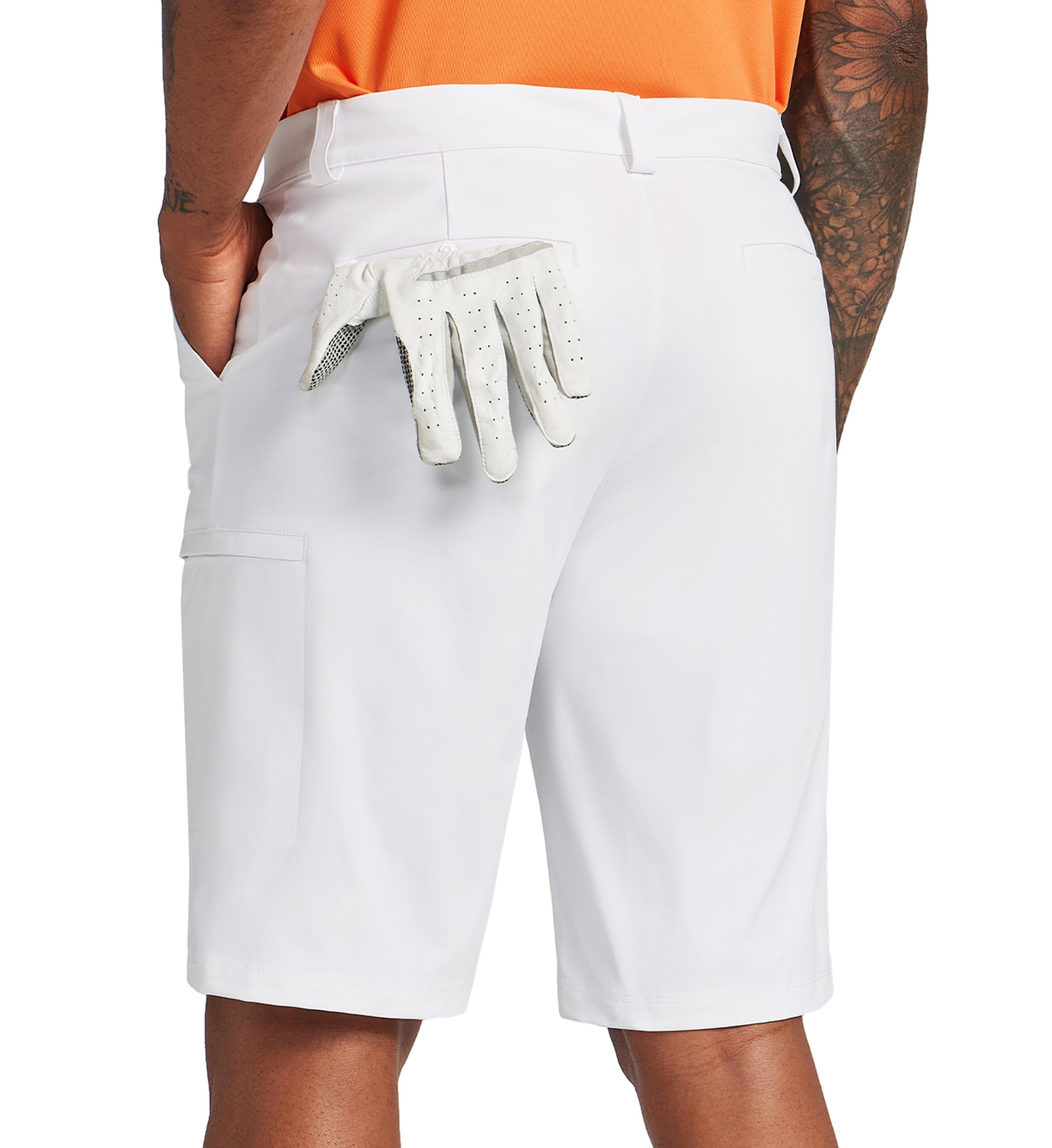 Willit men's golf shorts flat-front waistband close-up demonstrates sleek professional look.