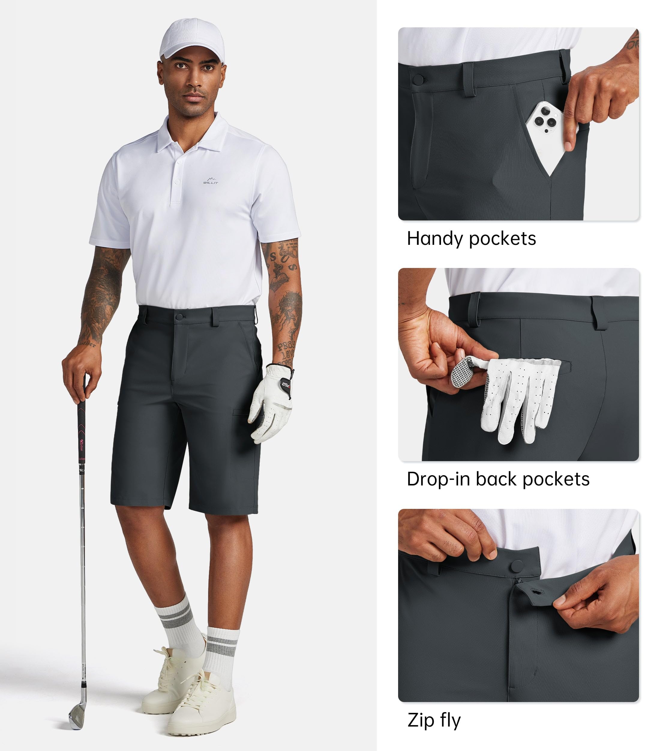 Willit men's golf shorts flat-front closure delivers sleek professional look.