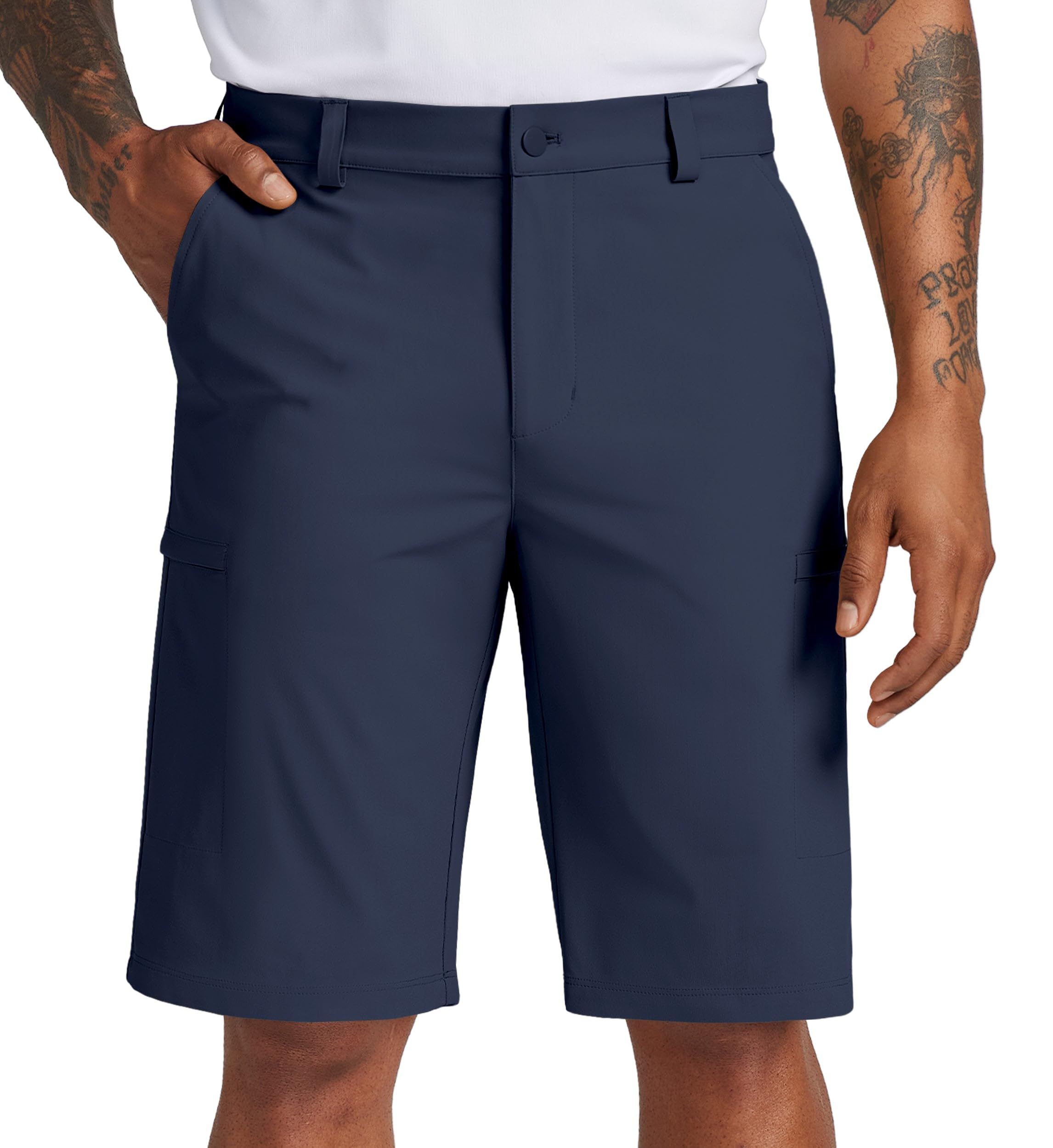 Willit flat-front shorts showcase sleek professional look with center-front closure.