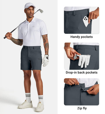 Willit 7-inch inseam flat front offers a sleek, professional look for golf-to-meeting transitions.