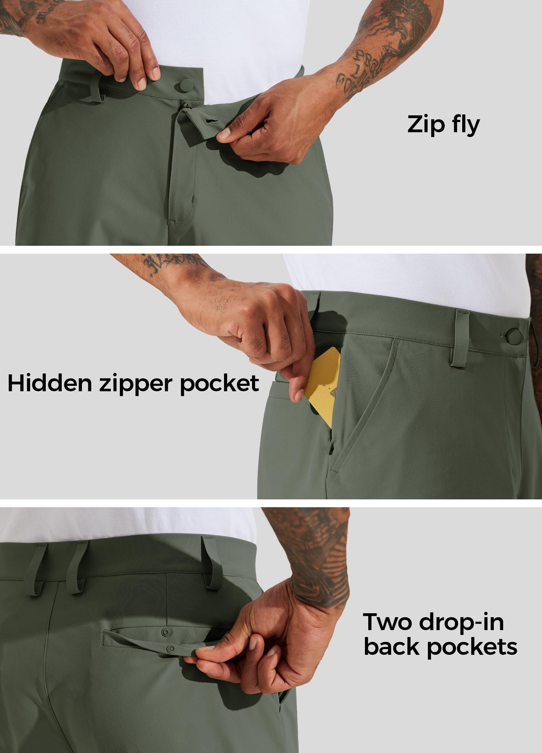 Willit men's golf shorts front snap and button closure for secure fit