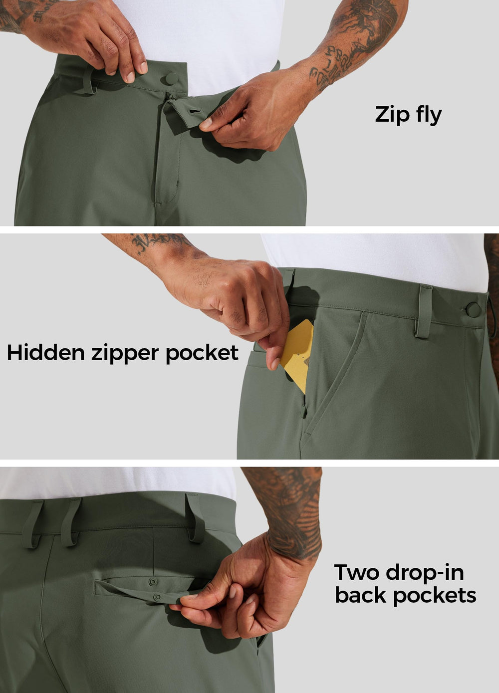 Willit men's golf shorts front snap and button closure for secure fit