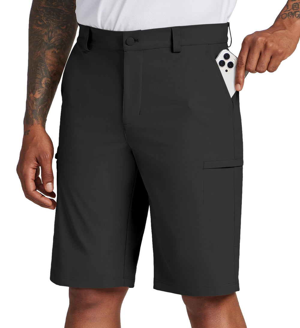 Willit men's golf shorts front view in black with breathable fabric for all-day comfort.