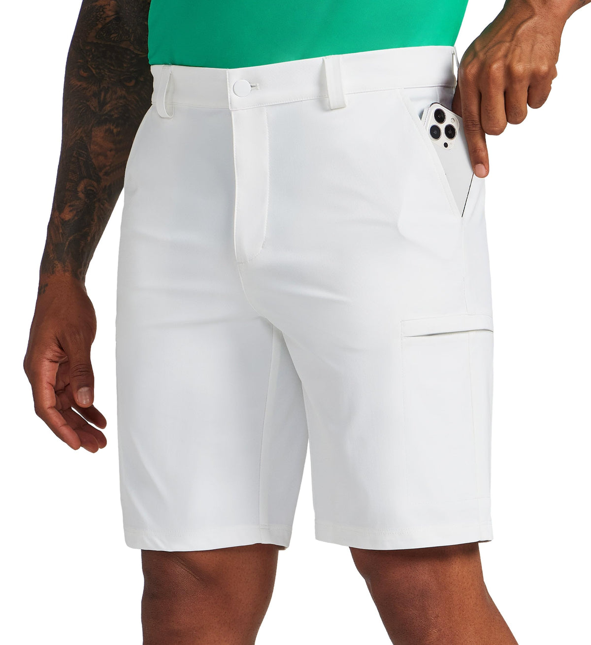 Willit men's golf shorts front view shows stretch fabric for flexible movement.
